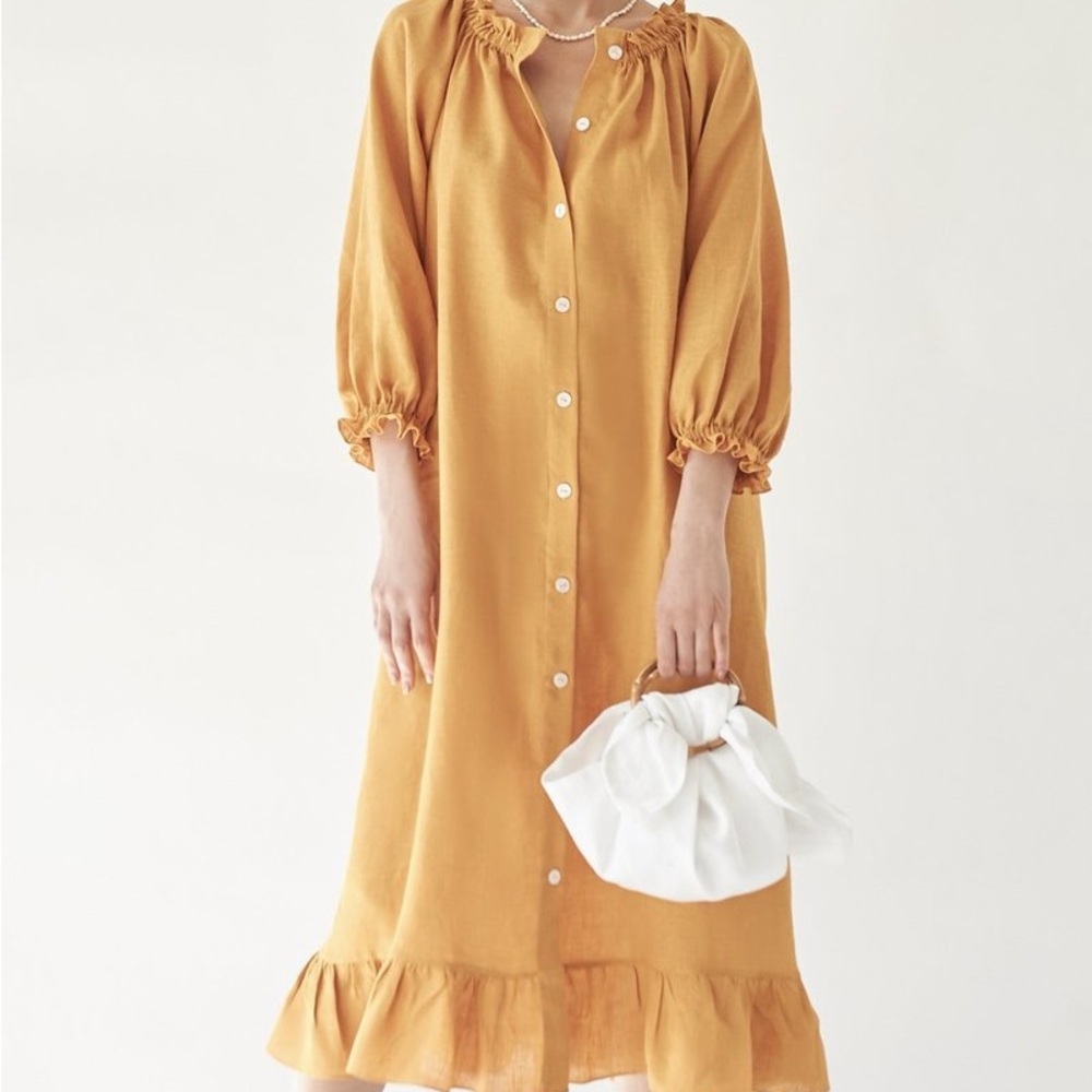 Sleeper Mustard Yellow Long Sleeve Dress